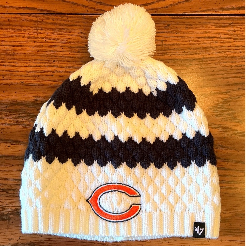 '47 Brand Chicago Bears Beanie Youth OS Cream Navy Excellent Pom Knit Hat